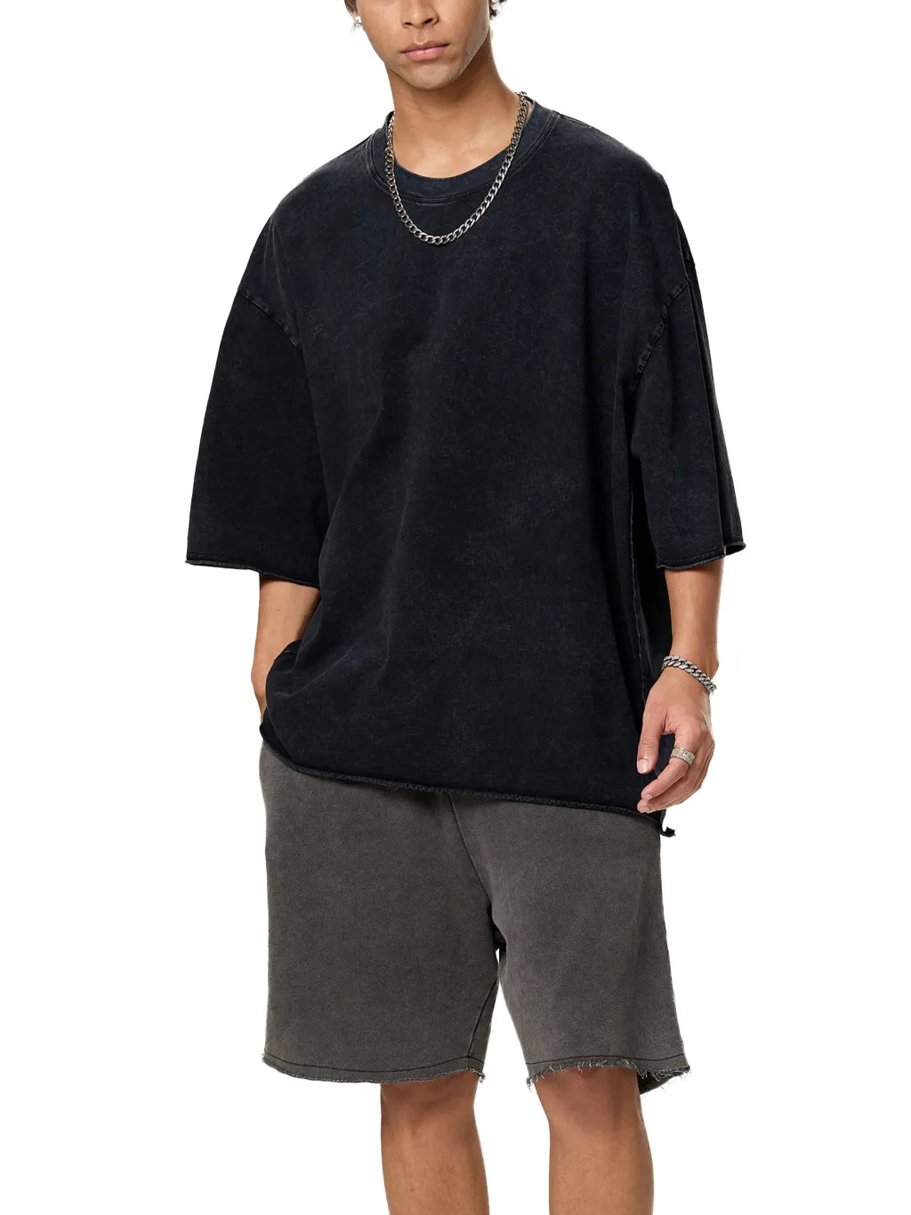 LUXURY TERMINAL - Raw Edge Snow Washed Boxy T-Shirt