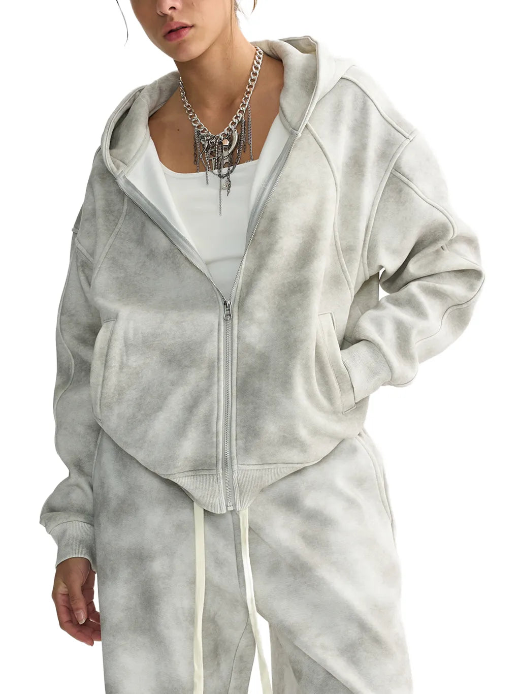 LUXURY TERMINAL - Dirty Washed Zip-Up Fleece Hoodie