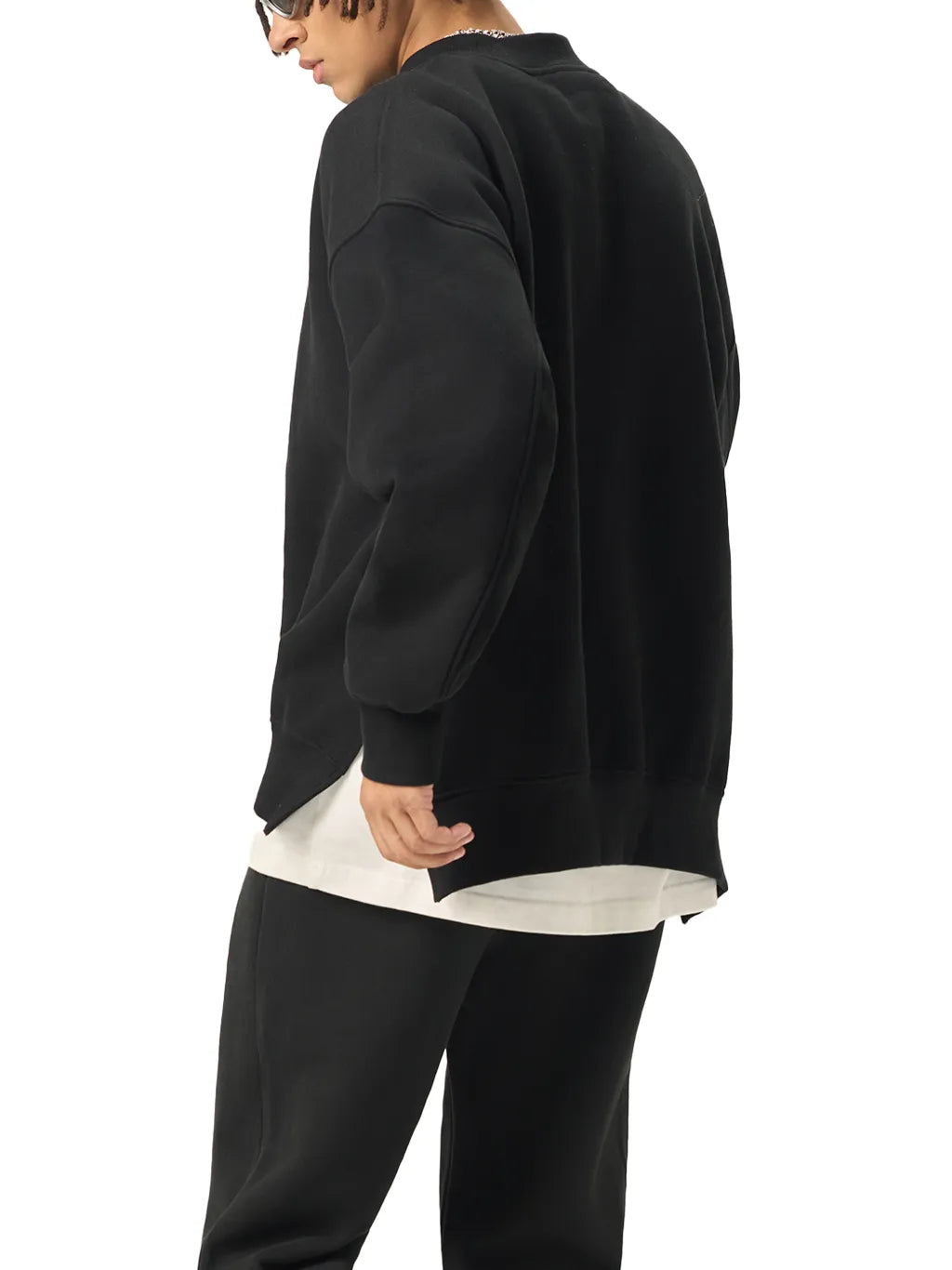 LUXURY TERMINAL - Fleece Side Slit Crewneck Sweatshirt