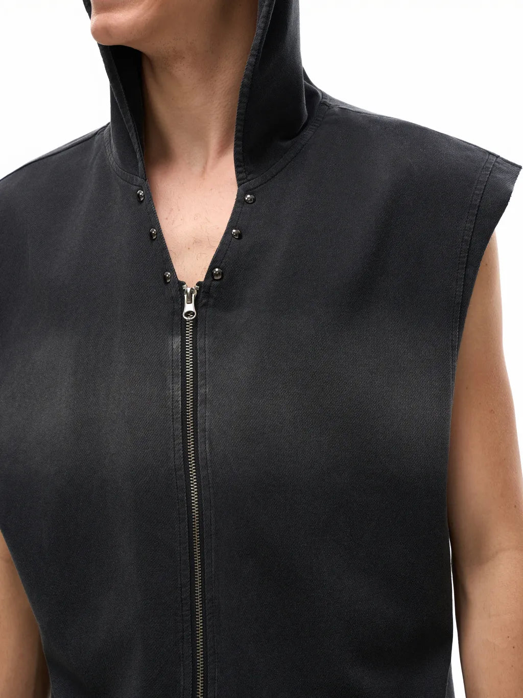 LUXURY TERMINAL - Vintage Washed Zip-Up Hooded Tank Top