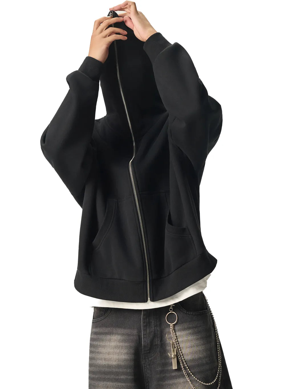 LUXURY TERMINAL - Fleeced Full-Zip Boxy Hoodie