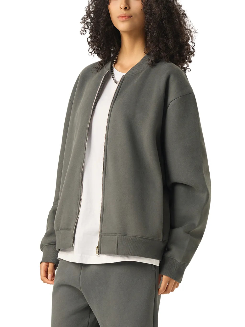 LUXURY TERMINAL - Essential Zip-Up Fleeced Varsity Jacket