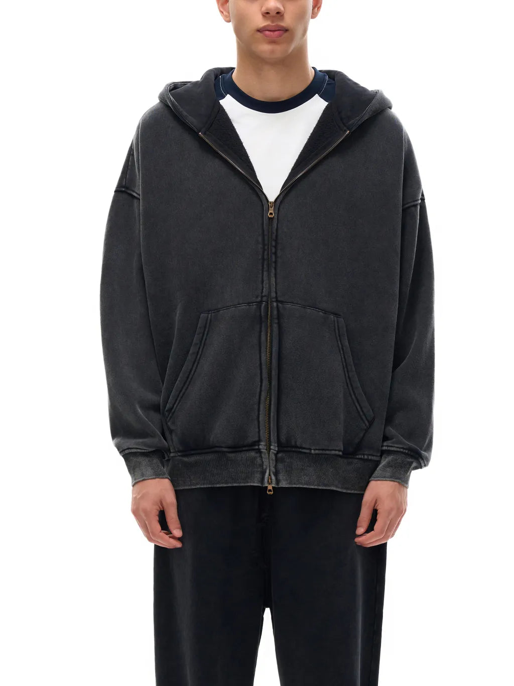 LUXURY TERMINAL - Snow Washed Zip-Through Fleece Hoodie