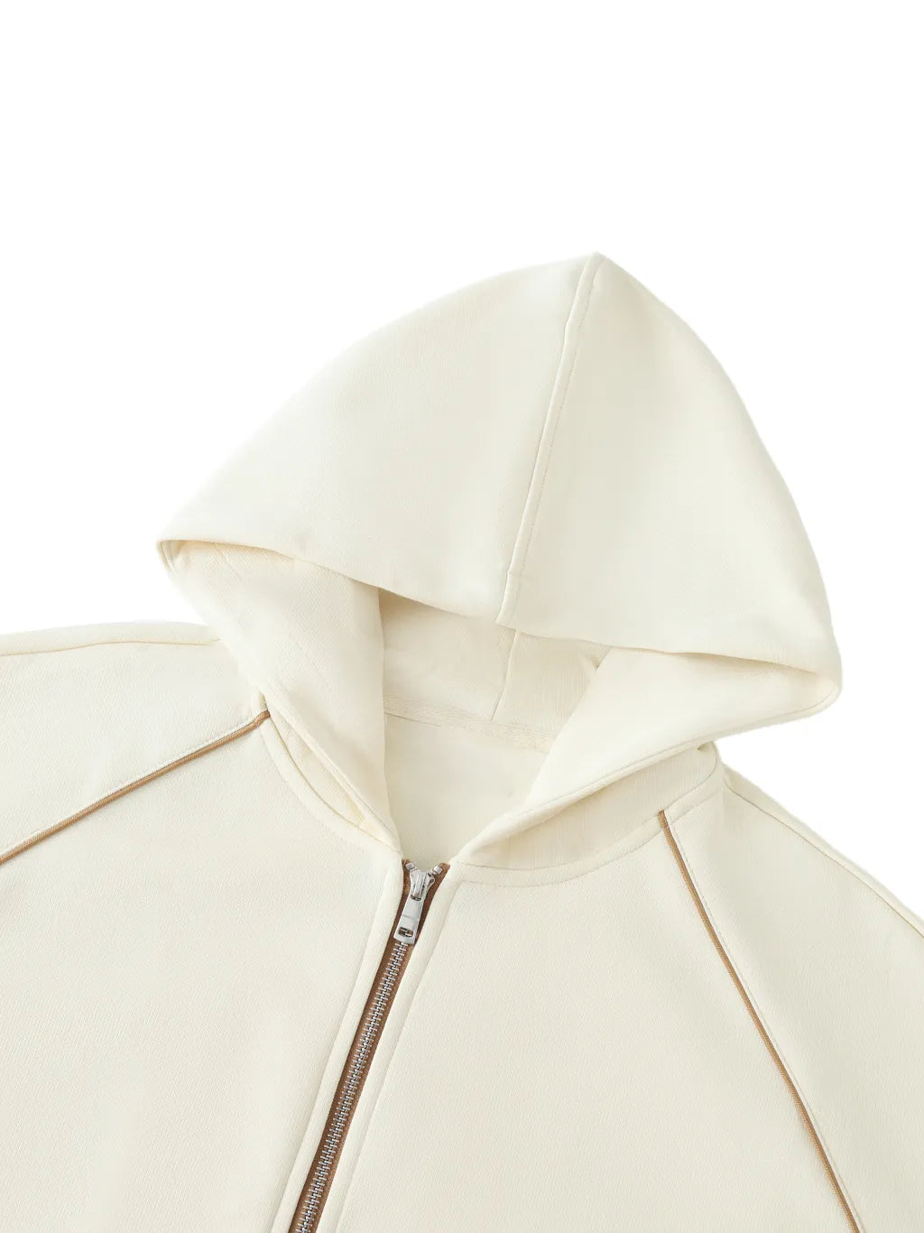 LUXURY TERMINAL - Striped Trim Zip-Up Hoodie