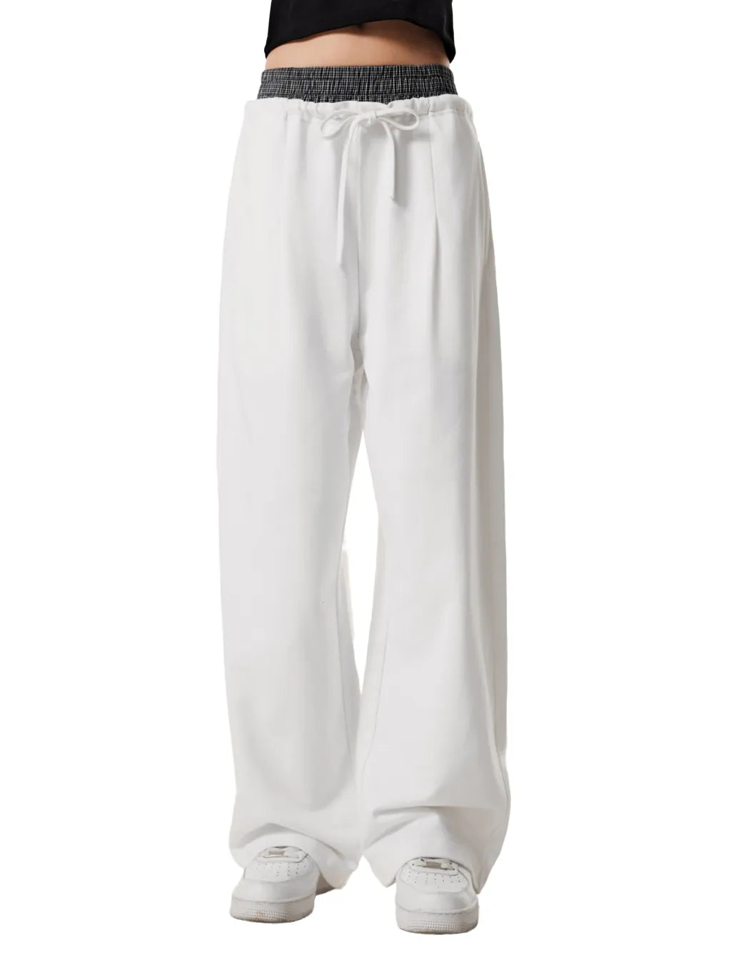 LUXURY TERMINAL - Plaid Contrast Waist Pants