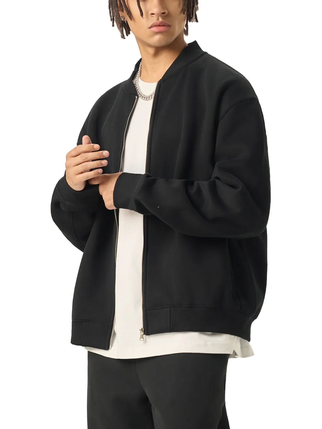 LUXURY TERMINAL - Essential Zip-Up Fleeced Varsity Jacket