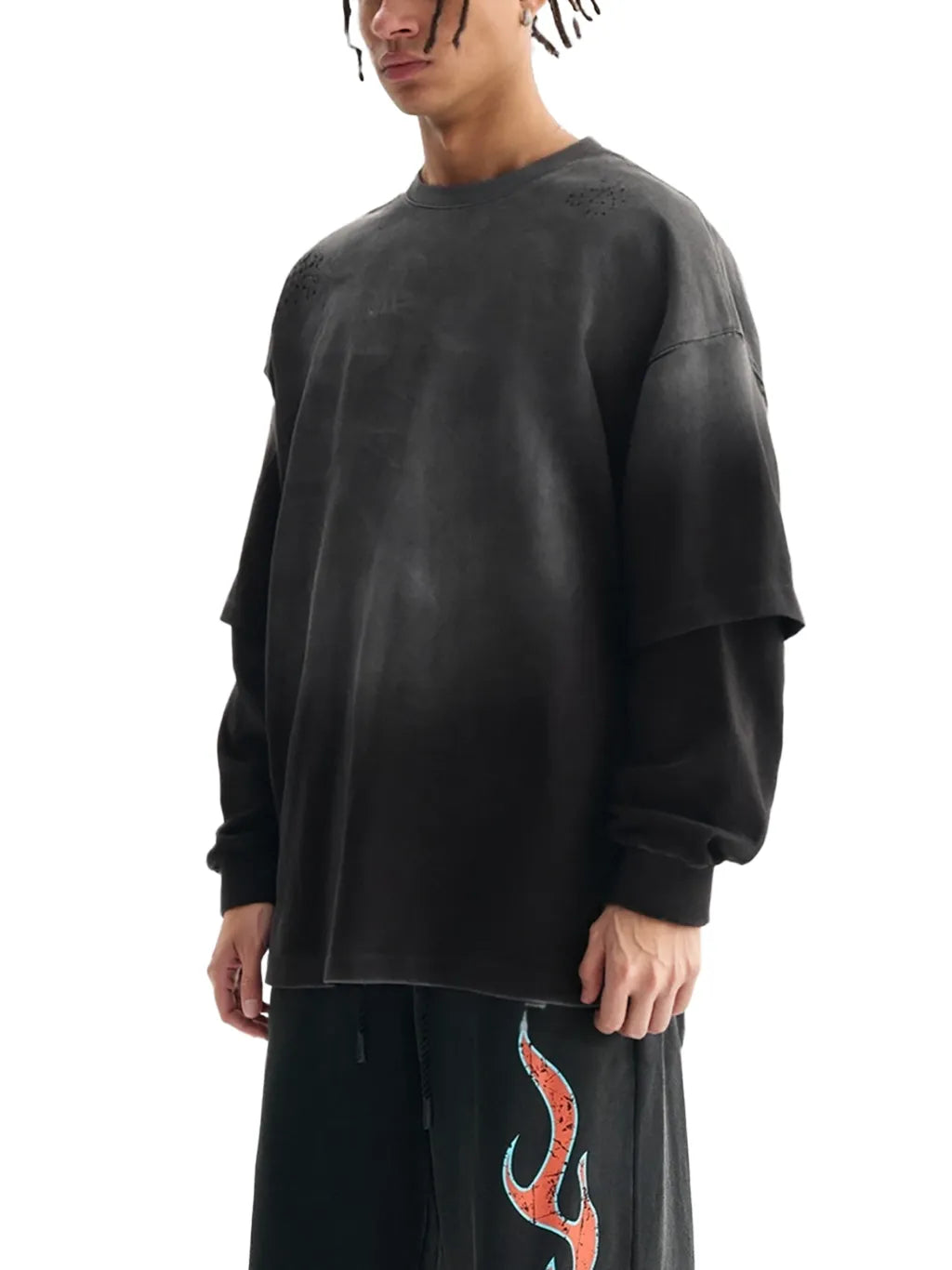 LUXURY TERMINAL - Sunfade Hand-Frayed Faux Two-Piece T-Shirt
