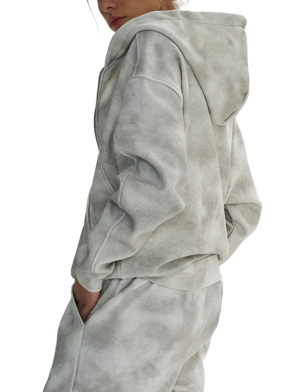 LUXURY TERMINAL - Dirty Washed Zip-Up Fleece Hoodie