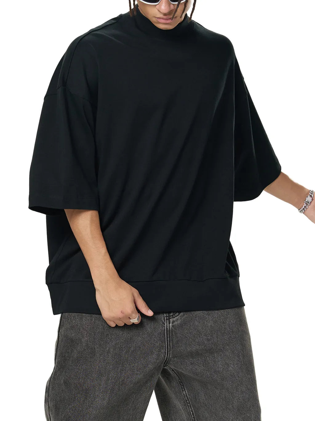 LUXURY TERMINAL - Heavyweight Oversized Mock Neck T-shirt
