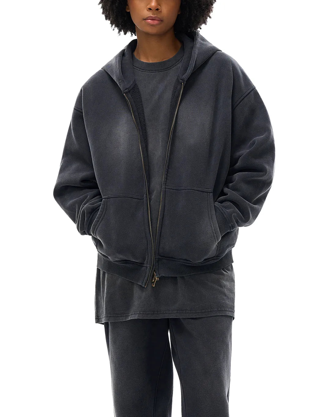 LUXURY TERMINAL - Sunfade Two-way Zipper Boxy Fleece Hoodie