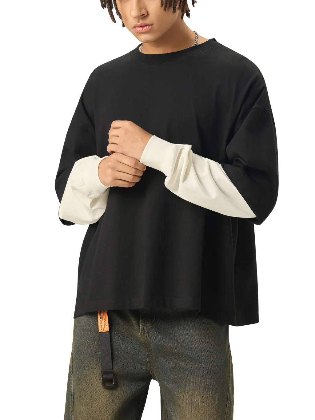 LUXURY TERMINAL - Layered Contrast Sleeve Cotton T-Shirt