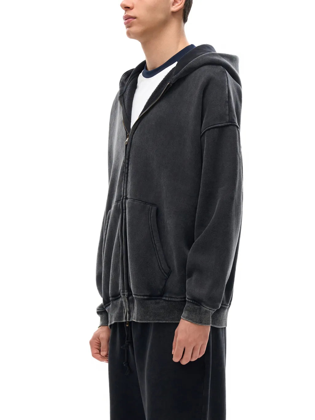 LUXURY TERMINAL - Snow Washed Zip-Through Fleece Hoodie