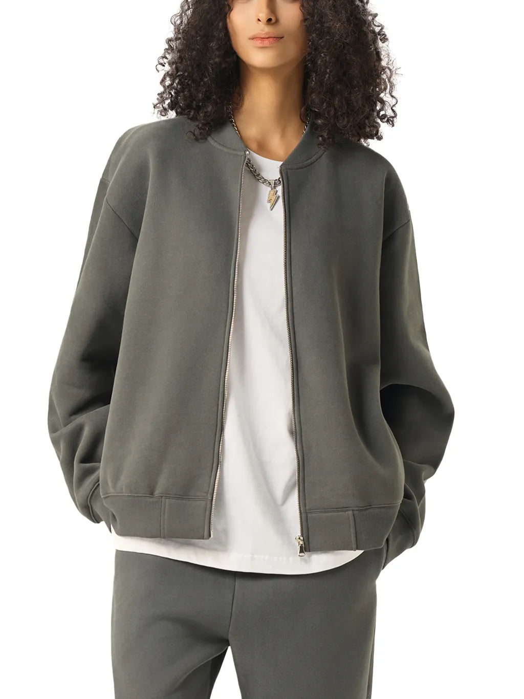 LUXURY TERMINAL - Essential Zip-Up Fleeced Varsity Jacket