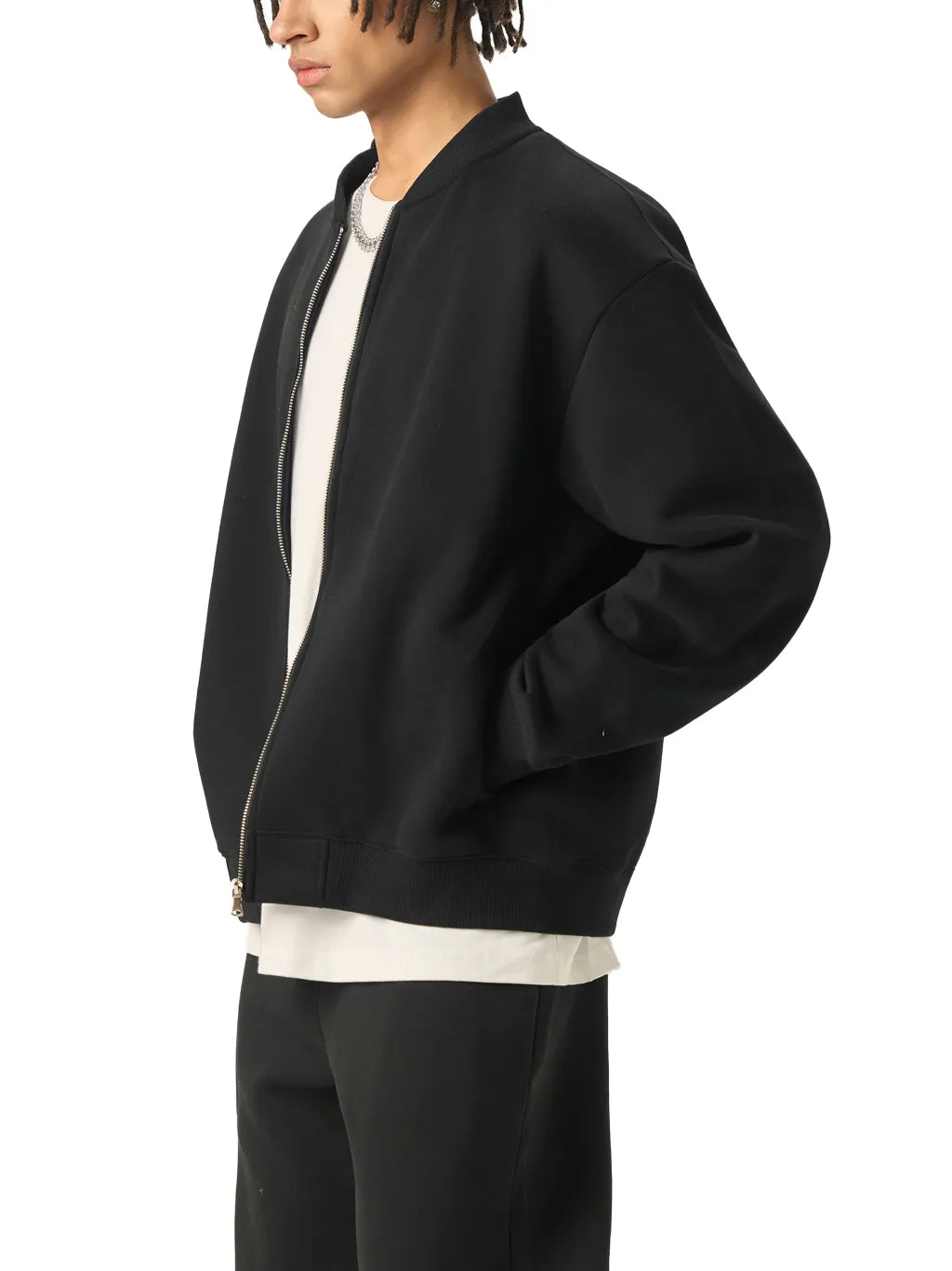 LUXURY TERMINAL - Essential Zip-Up Fleeced Varsity Jacket