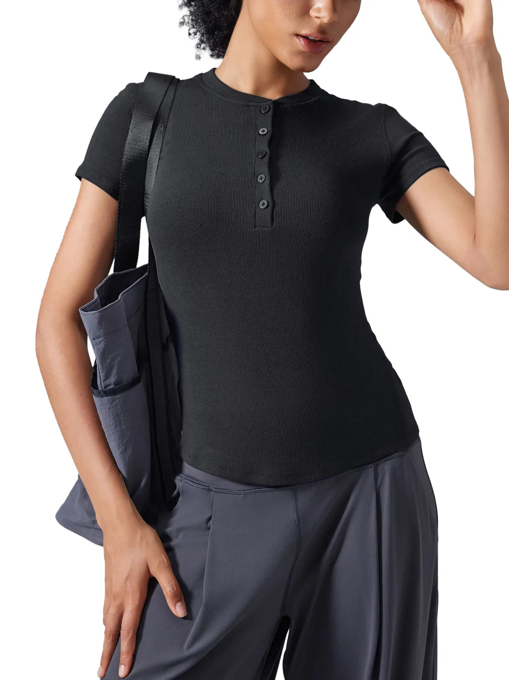 LUXURY TERMINAL - Modal Bodycon Henley Shirt
