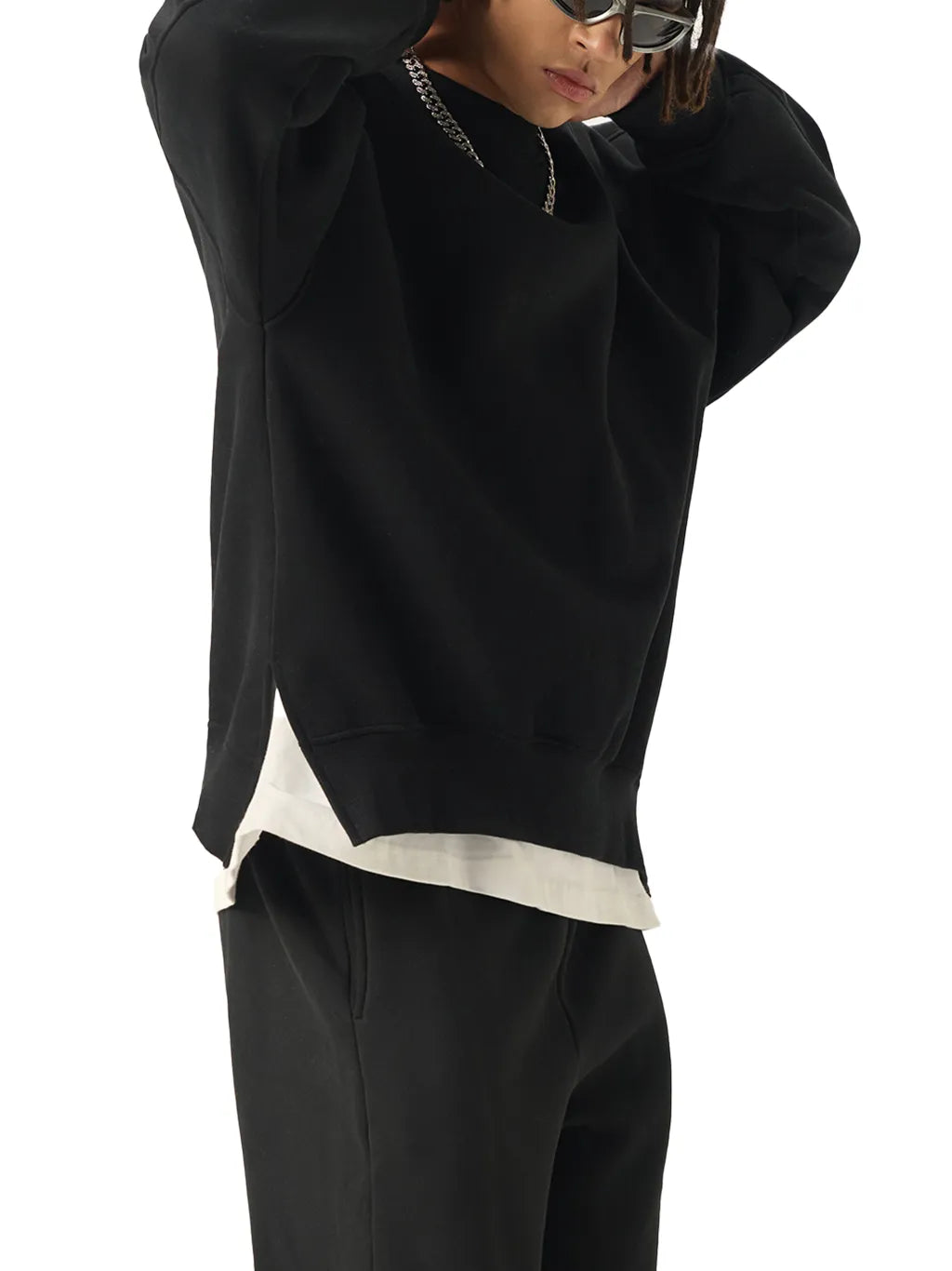 LUXURY TERMINAL - Fleece Side Slit Crewneck Sweatshirt