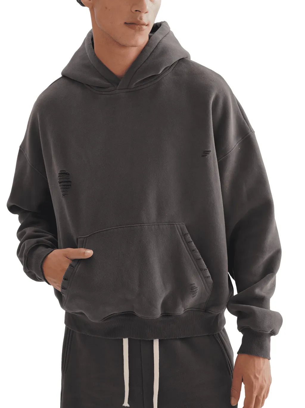 LUXURY TERMINAL - Frayed Sunfade Boxy Fleece Hoodie