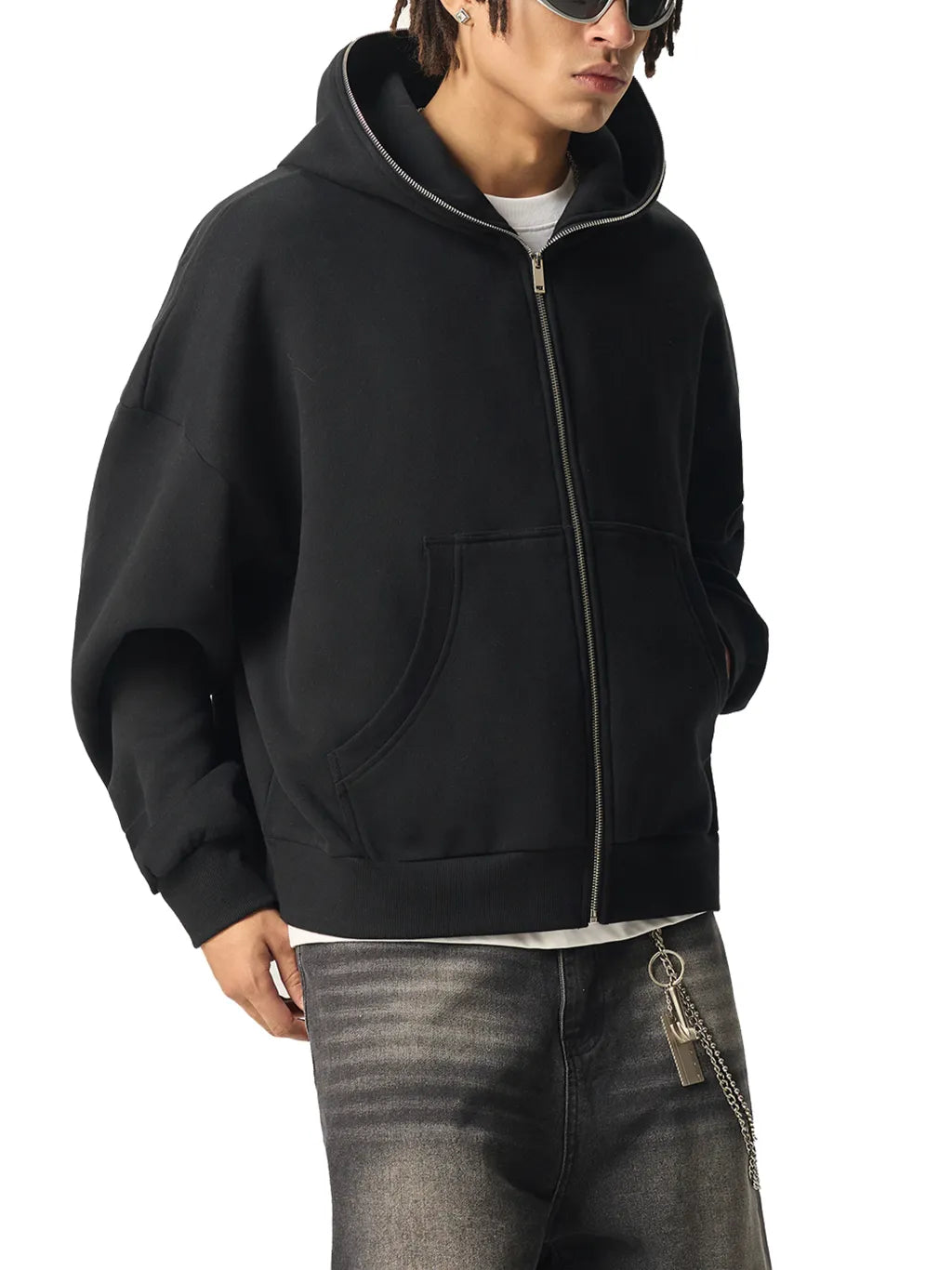 LUXURY TERMINAL - Fleeced Full-Zip Boxy Hoodie