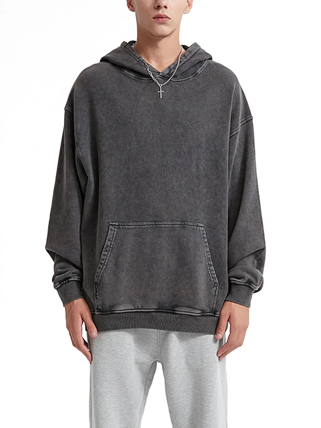 LUXURY TERMINAL - Snow Washed Loose Cotton Hoodie
