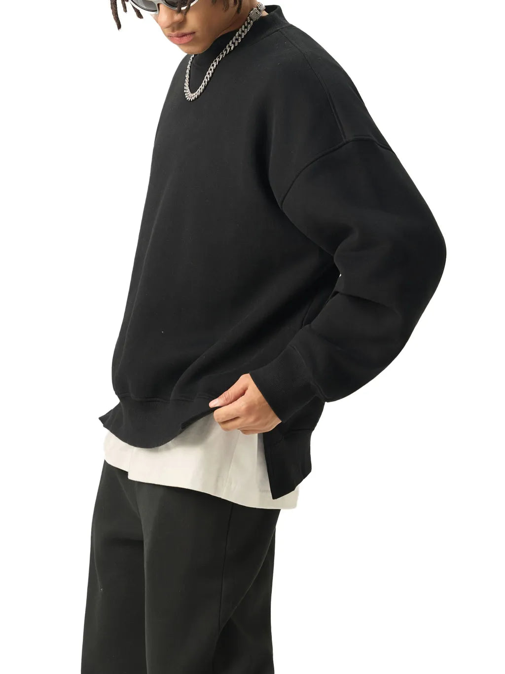LUXURY TERMINAL - Fleece Side Slit Crewneck Sweatshirt