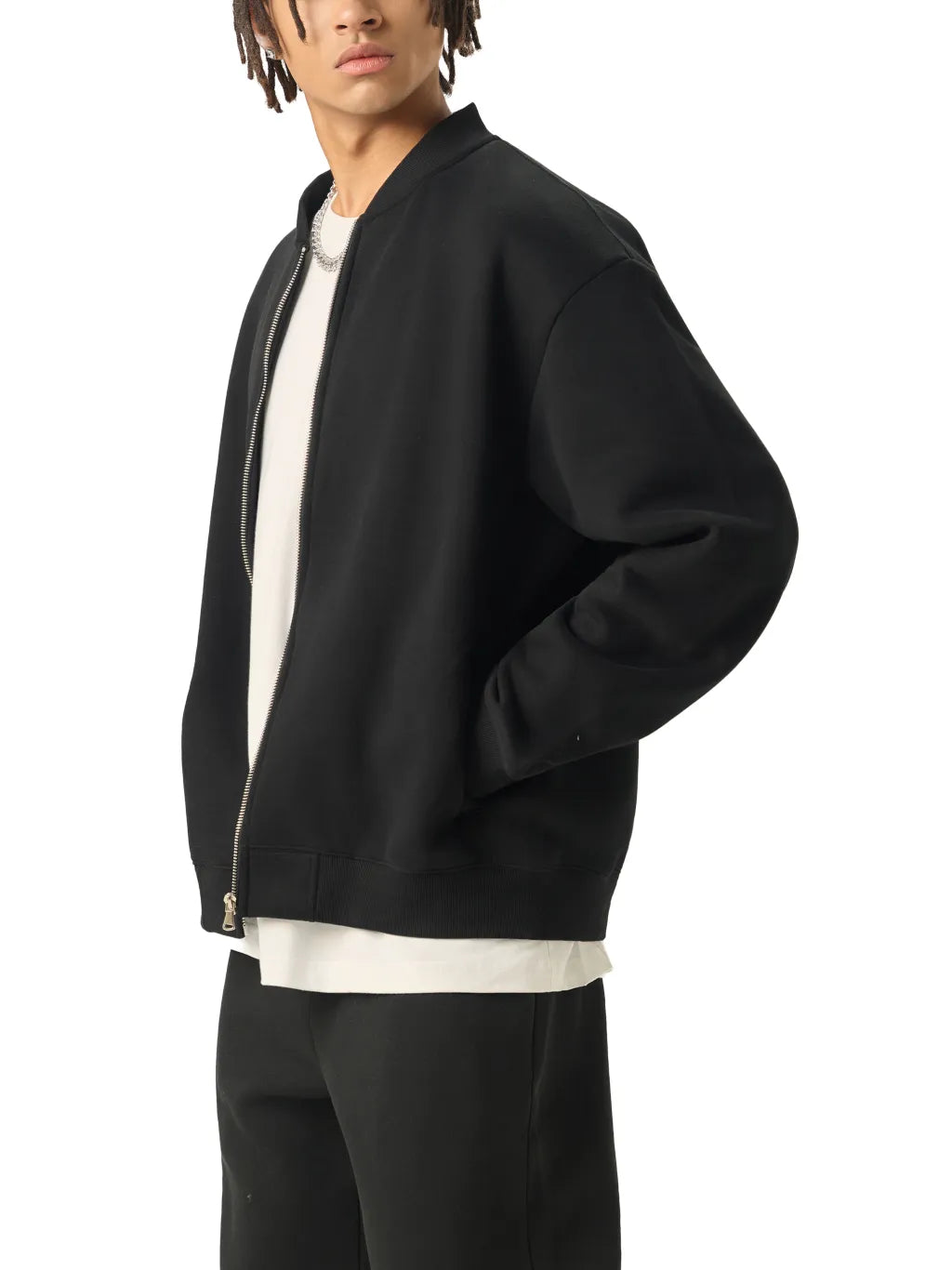 LUXURY TERMINAL - Essential Zip-Up Fleeced Varsity Jacket