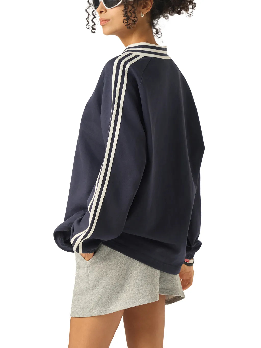 LUXURY TERMINAL - Contrast Striped Lapel Collar Sweatshirt