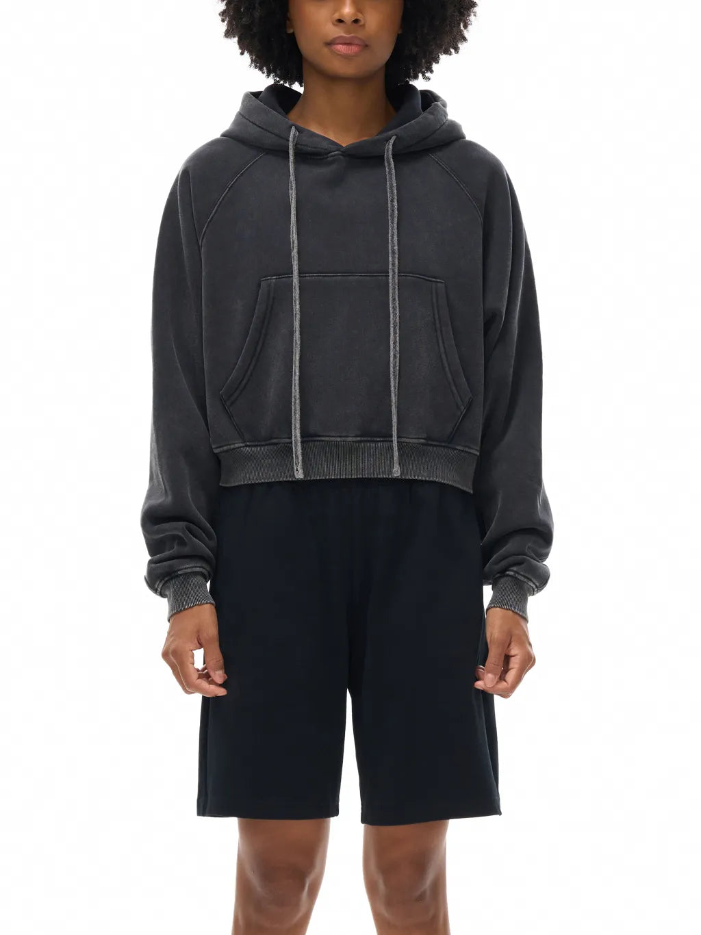 LUXURY TERMINAL - Snow Washed Cropped Hoodie