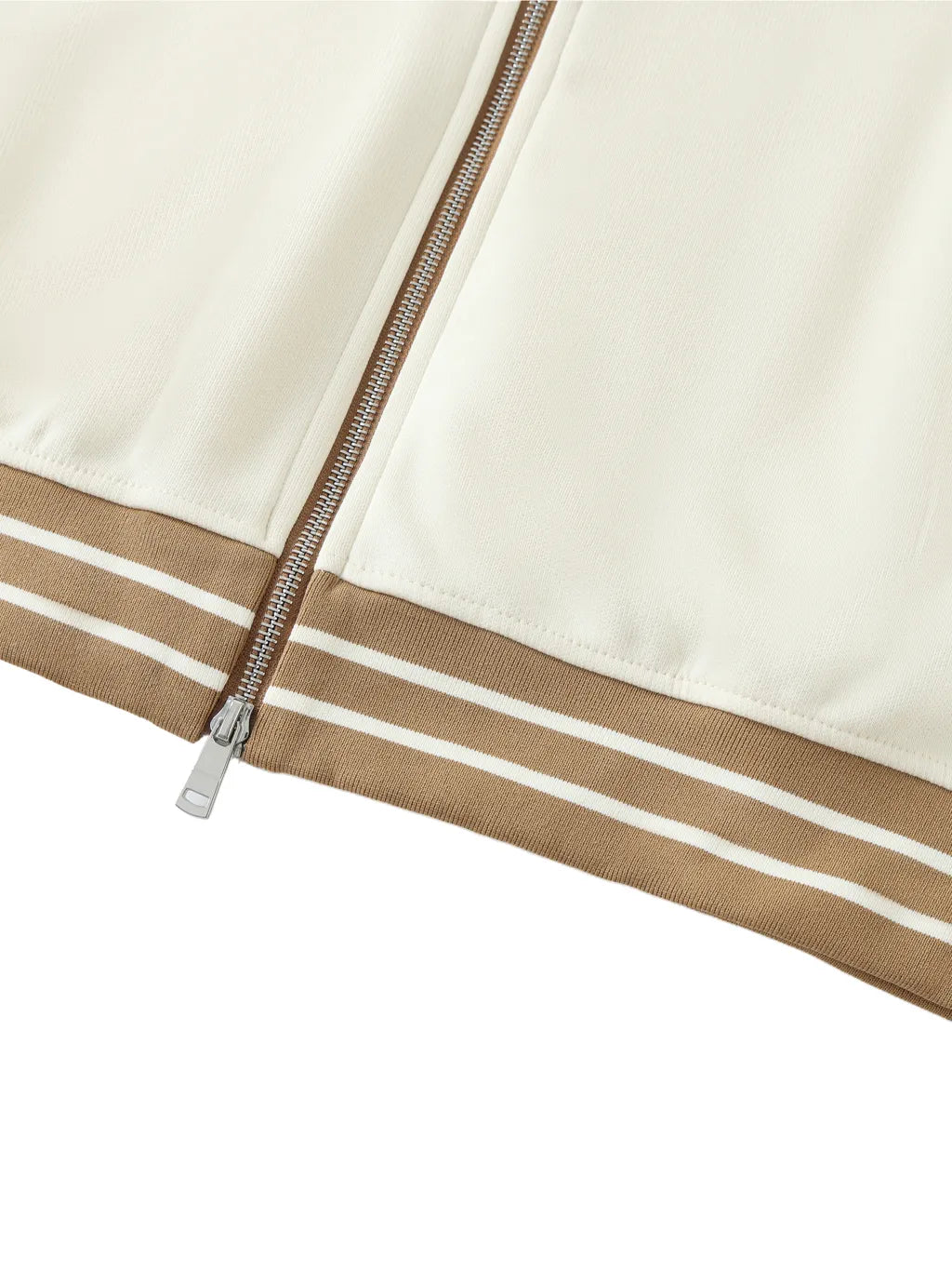 LUXURY TERMINAL - Striped Trim Zip-Up Hoodie