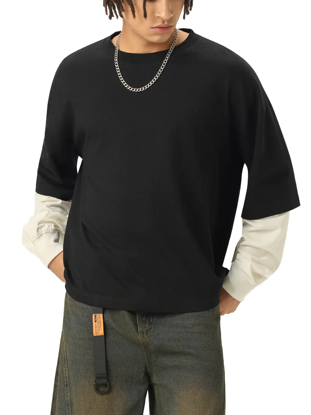 LUXURY TERMINAL - Layered Contrast Sleeve Cotton T-Shirt