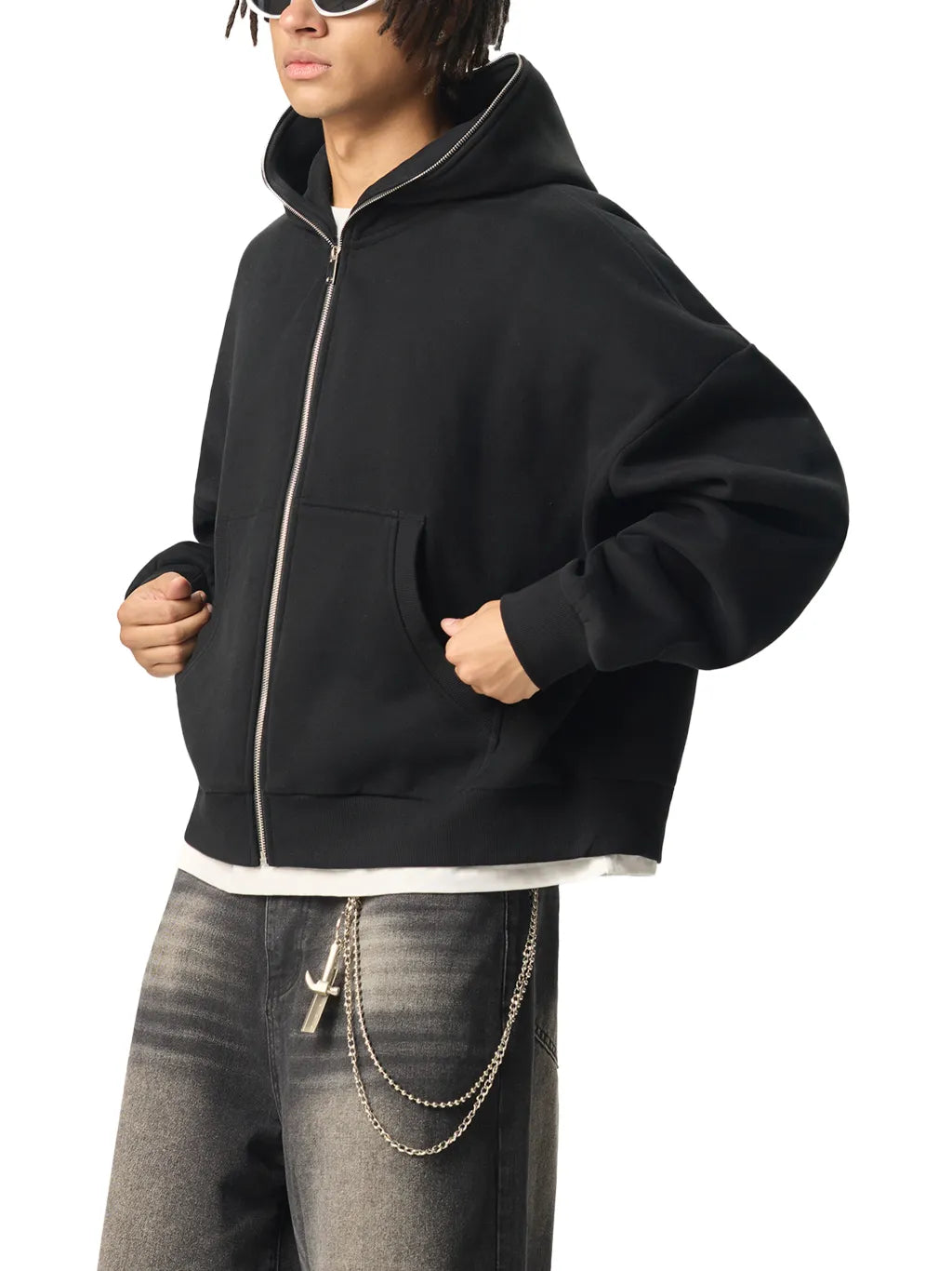 LUXURY TERMINAL - Fleeced Full-Zip Boxy Hoodie