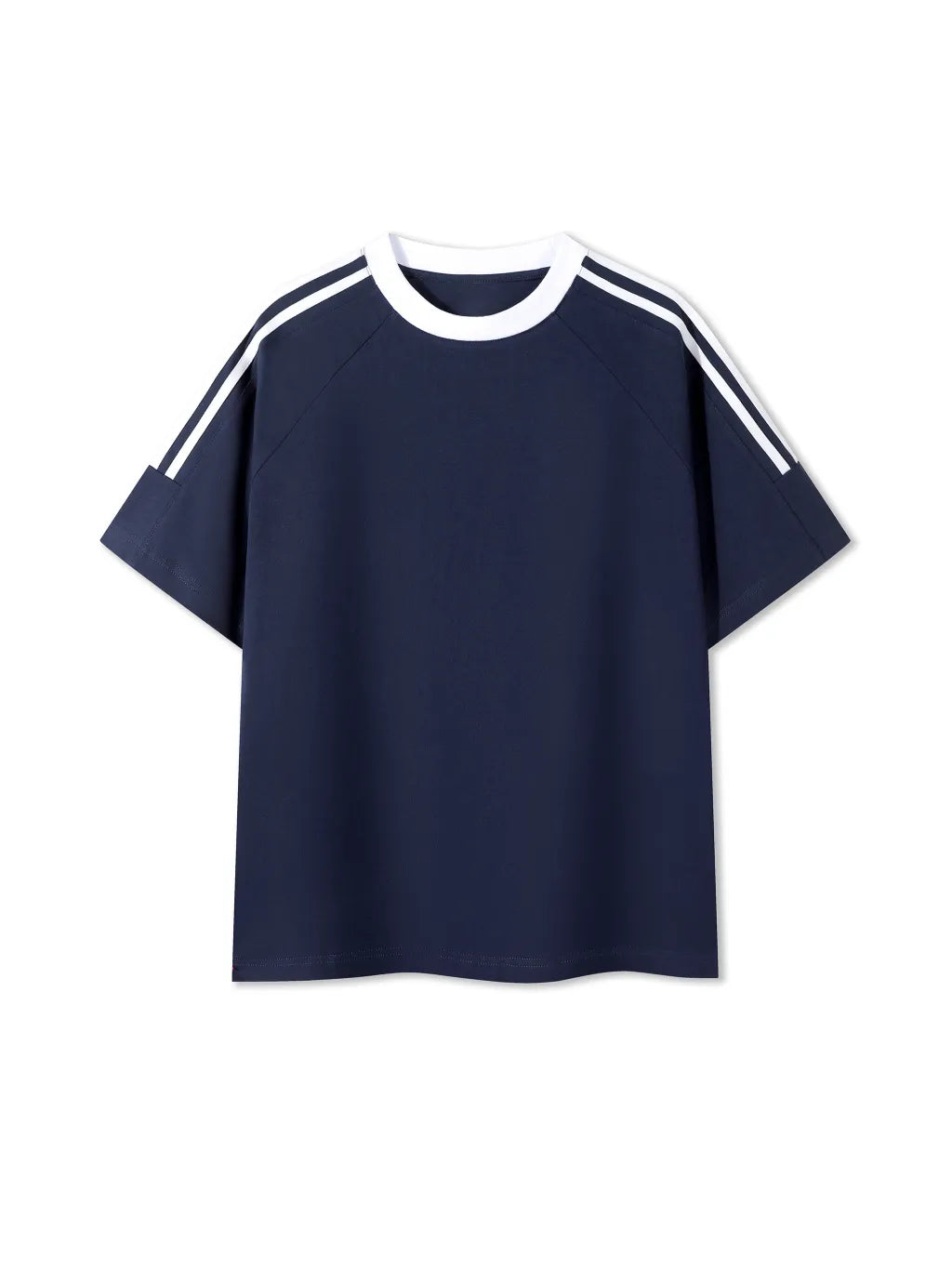 LUXURY TERMINAL - Contrast Tape Crewneck Cotton T-Shirt